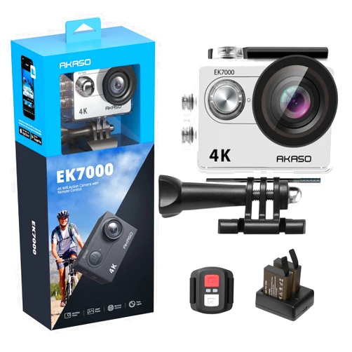 AKASO EK7000 4K30FPS 20MP WiFi Action Camera with EIS Ultra HD Underwater Camera 131FT Waterproof Camera Remote Control 4X Zoom Support External Microphone Silver
