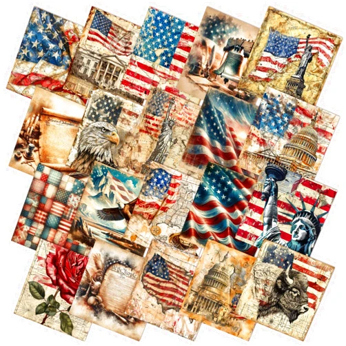 Ganeen 60 Pcs 10 x 10 Inch Vintage Patriotic Quilting Fabric Squares Memorial Day American Flag Fabric Bundle Retro 4th of July Fat Patchwork Precut Stripes for Handmade Material Sewing DIY Crafts