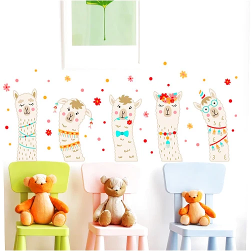3 Sheets Llama Wall Decals Cute Animal Alpaca Flower DIY Decor Wall Stickers Vinyl Wall Decor for Bedroom Living Room Playroom Nursery Home Decoration