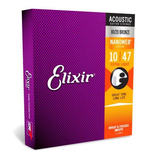 Elixir Strings 80/20 Bronze Acoustic Guitar Strings w NANOWEB Coating, Extra Light (.010-.047)