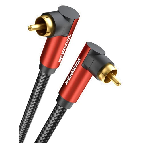SOUNDFAM Dual 90 Degree RCA Cable Right Angle Subwoofer Cable RCA Coaxial Audio Cable - New Upgrade two 90 Degree Connectors (3.3FT/1M)