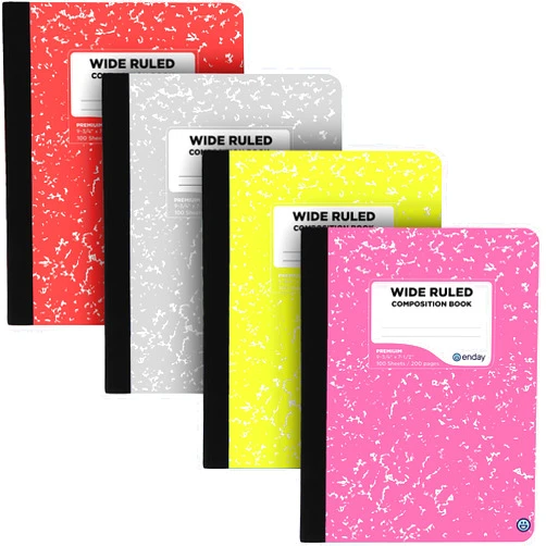 Emraw Composition Notebooks Wide Ruled Paper, Colored Marble Composition Notebook Covers, 100 Sheets (200 pages) Composition Books, Wide Ruled, Pink -Red -Grey -Green – by Enday (Colored wide-ruled, 4 Pack)