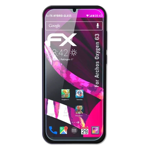 AtFoliX Plastic Glass Protective Film compatible with Archos Oxygen 63 Glass Protector, 9H Hybrid-Glass FX Glass Screen Protector of plastic