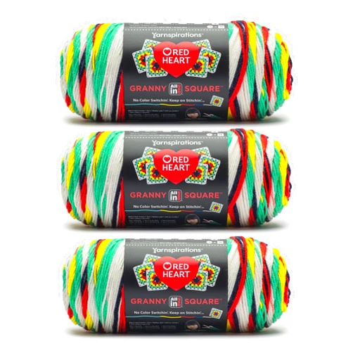 Red Heart All in One Granny Square Soft White - Green Scream Yarn - 3 Pack of 250g/8.8oz - 100% Acrylic - #4 Worsted (Medium) - 381m/417Yards - for Knitting, Crochet and Amigurumi