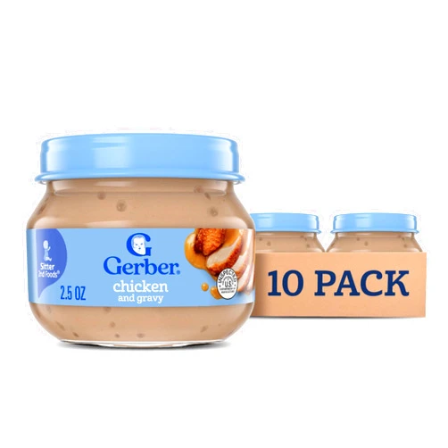 Gerber Baby Foods 2nd Foods Meat, Chicken & Gravy, Mealtime for Baby, 2.5 Ounce Jar (Pack of 10)