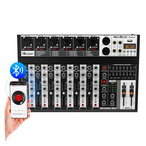 NEW BAXS Professional Audio Mixer,6 Channel Audio Interface Sound Board Mixing Console System with Monitor,16 DSP DJ Bluetooth Mixer Reverb Effect +48V Phantom For Karaoke Studio Streaming Recording