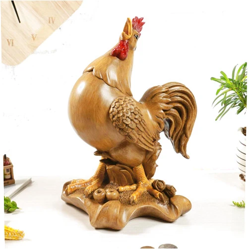 WKDG Sculptures Statues Household Statue Decoration Resin Piggy Bank Wish Good Luck Rooster Coin Box Piggy Bank Animal Birthday Gift
