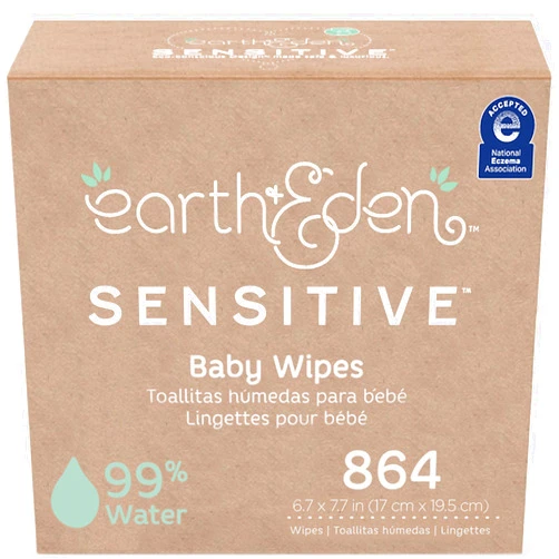 Earth & Eden Sensitive Baby Wipes | Unscented & Hypoallergenic | 12 Soft-Packs | 864 Total Wipes