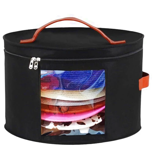 Memfish Hat Box-Hat Boxes for Women Storage Travel Hat Box Large Round Hat Carrier Case Organizer Cowboy Caps Storage Foldable Hat Box with Lids(1-Black)