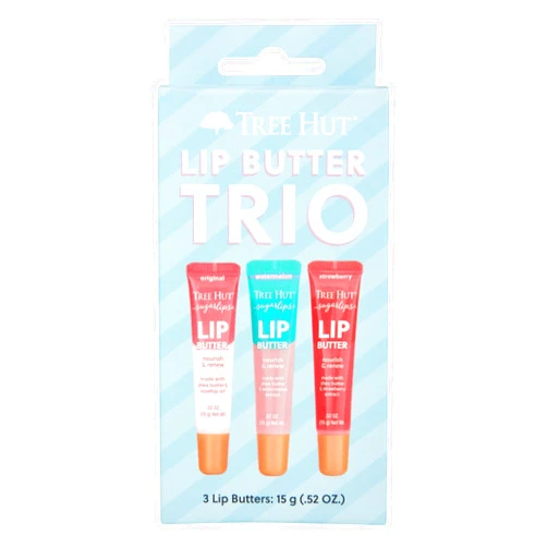 Tree Hut Sugarlips Lip Butter Trio, Original, Watermelon & Strawberry Lip Butters, Hydrating & Moisturizing Lip Care Set, Smooth & Nourish Lips, Perfect Holiday Gift & Stocking Stuffer, 0.52 fl oz