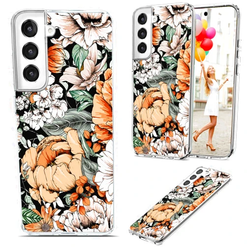 AKORAVO for Samsung Galaxy S22 Plus Case for Women Men Girl,Full Protective Shockproof Slim Soft TPU Clear Phone Cover Cases with Design for Galaxy S22+,Beautiful Orange Flower Floral