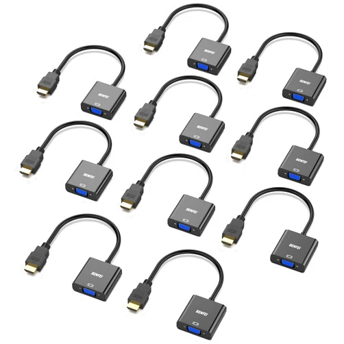 BENFEI HDMI to VGA, 10 Pack, Gold-Plated HDMI to VGA Adapter (Male to Female) for Computer, Desktop, Laptop, PC, Monitor, Projector, HDTV, Chromebook, Raspberry Pi, Roku, Xbox and More - Black