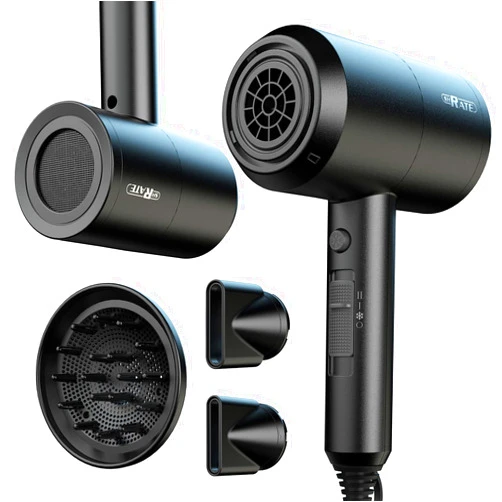 SHRATE Hair Dryer with Diffuser and 2 Nozzles-1800W Blow Dryer for Styling and Travel with Negative Ion Technology, Constant Temperature Hair Care, 3 Heat/2 Speed Settings-Ideal for Curly Hair(Black)