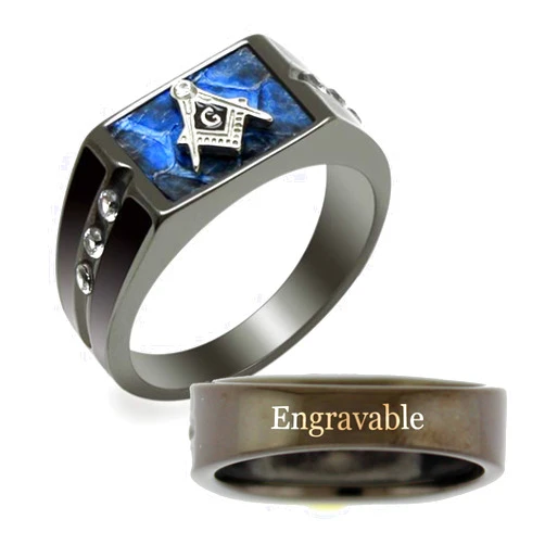 YVO Men's Personalized Stainless Steel Masonic Lodge Freemason Ring - Black - Size 12