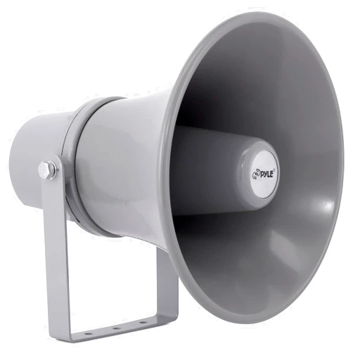 Pyle Indoor Outdoor PA Horn Speaker - 9.7 Inch 20-Watt Power Compact Loud Sound Megaphone w/ 400Hz-5KHz Frequency, 8 Ohm, 70V Transformer, Mounting For 70V Audio System - PyleHome PHSP101T (Gray) Grey