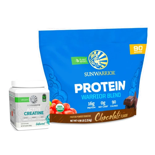 Sunwarrior Vegan Protein Powder WarriorBlend Chocolate Flavored 90 Servings & Creatine Monohydrate Powder 60 Servings