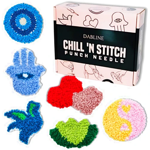 Dabline Punch Needle Kit for Beginners and Adults | Stress Relief DIY Craft - Complete Punch Needle Starter Kit with Designs & Supplies