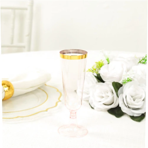 Efavormart.com Efavormart 12 Pack Transparent Blush Plastic Champagne Flutes with Gold Rim, 5oz Disposable Toasting Cocktail Wine Glasses with Detachable Base - 6