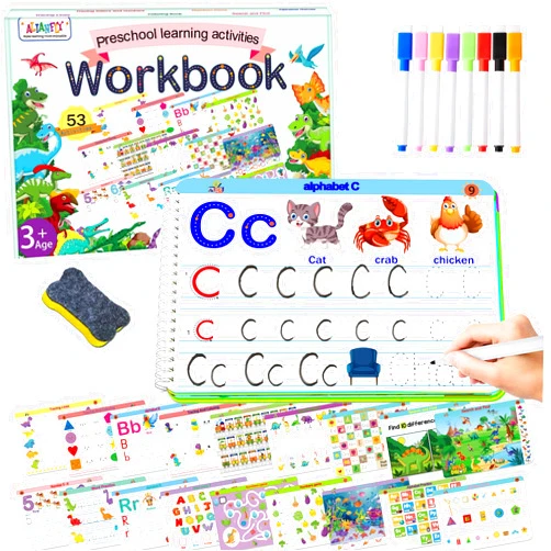 ALIANFLY Montessori Preschool Learning Tracing Workbook - Toddler Handwriting Practice Letter and Numbers Busy Activity Book Dry Erase, Autism Materials Prek Educational Learning Toy for Kids Age 3 4 5