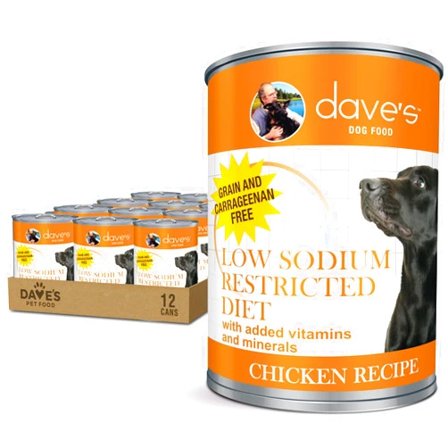 Dave's Pet Food Restricted Sodium Diet for Dogs, Chicken Pate Recipe, 13.2 oz Canned Dog Food, Case of 12