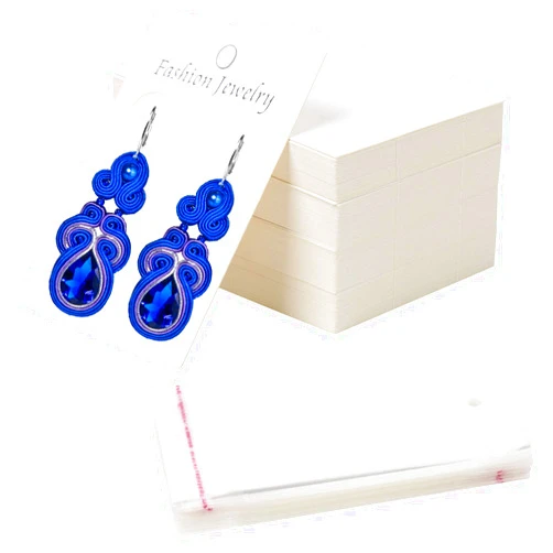 DIYASY 100 Pcs White Earring Display Cards with 100 Clear Self- Sealing Bags,Earring Holder Cards Kraft Paper Tags for Earrings Necklace Jewelry Display,3x2.2 Inches.