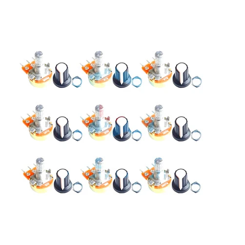 NOYITO B1K B2K B5K B10K B20K B50K B100K B500K B1M Ohm Knurled Shaft Linear Rotary Taper Potentiometer with Cap Kit (Pack of 9)