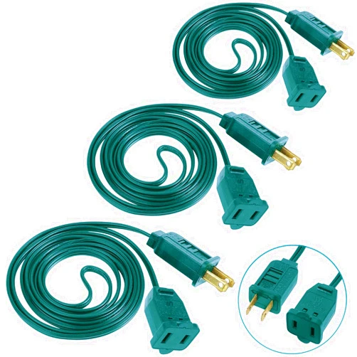 PASUTO 6 FT Extension Cord, US AC 2-Prong Black Male/Female Outlet Saver Power Extension Cord Cable for Halloween Christmas Decorations Lights Connection, Green