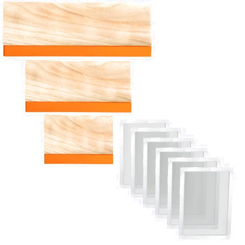 Caydo 3 Pieces 3 Sizes Screen Printing Squeegee with 6 Pieces 20 x 24 Inch Aluminum Silk Screen Printing Frames with 160 White Mesh for Screen Printing