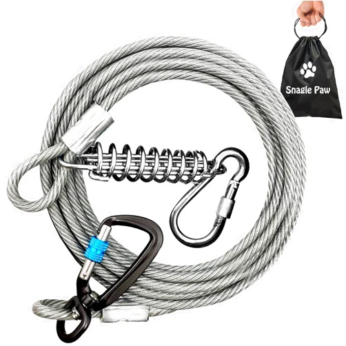 Snagle Paw Tie Out Cable for Large Dogs, Dog Runner Cable for Yard, Dog Leads for Yard 10ft Heavy Duty, Dog Tie Out with Solid Aluminum Clips, Durable Dog Lead with Spring for 350lbs Large Dogs Running
