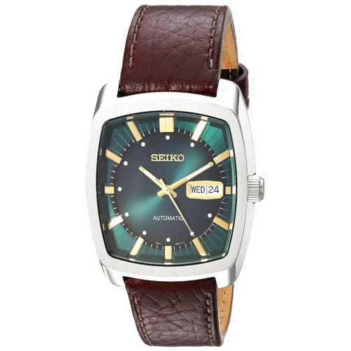 SEIKO Automatic Watch for Men - Recraft Series - Brown Leather Strap, Day/Date Calendar, 50m Water Resistant
