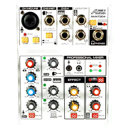 AUDIO 2000'S Audio2000'S AMX7304 USB-Powered Four-Channel Audio Mixer with USB Interface and Sound Effect
