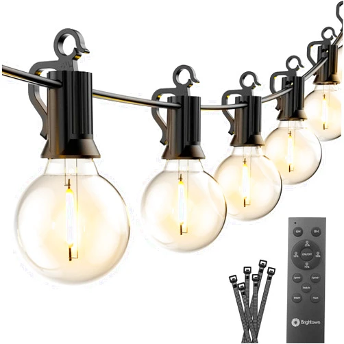 Brightown Outdoor String Lights with Remote, 28Ft Patio Lights Outdoor Waterproof, String Lights for Outside with 15 Shatterproof LED Bulbs, Hanging Lights for Porch Balcony Bistro Cafe