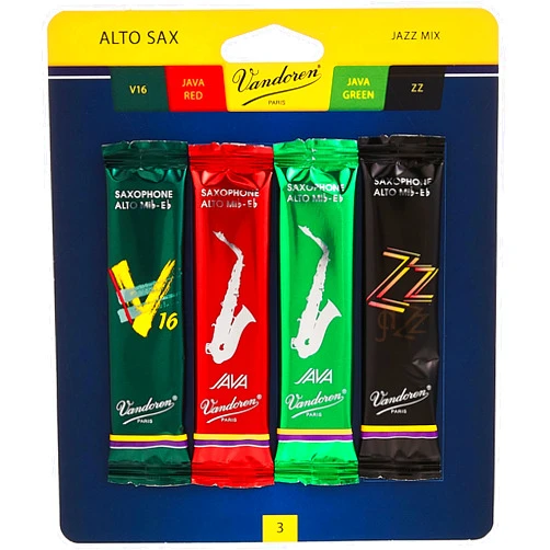 Vandoren SRMIXA3 Alto Sax Jazz Reed Mix Card includes 1 each ZZ, V16, JAVA and JAVA Red Strength 3