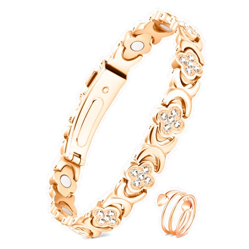 Feraco Pure Copper Bracelets & Rings for Women, Ultra Strength Magnetic Bracelet for Women with Neodymium Magnets & Sparkling Cubic Zirconia, Adjustable, Infinite Clover Jewelry