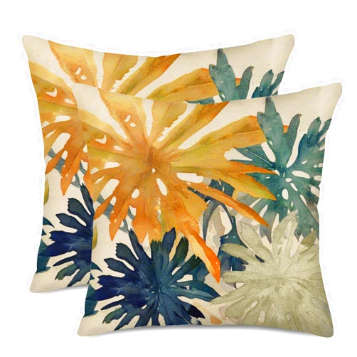 Fukeen Watercolor Painting Throw Pillow Covers 18x18 Inch Set of 2 Modern Abstract Artistic Dye Art Cozy Leaves Pillow Cases Vintage Farmhouse Decoration Cushion Cover for Sofa Couch