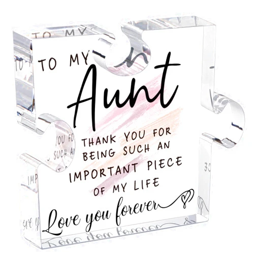 LukieJac Aunt Gifts from Niece - Unique Aunt Birthday Acrylic Puzzle-Shaped Plaque Desk Decorations Present for Aunt Christmas Wedding and Mother's Day Gifts Best Aunt Ever Gifts