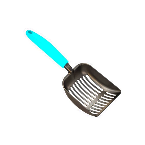 WePet Cat Litter Scoop, Non-Stick Plated Aluminum Alloy Sifter, Kitty Durable Metal Scooper, Deep Shovel, Long Handle, Kitten Pooper Lifter, Size Medium, Coated Black Body with Turkish Blue Handle