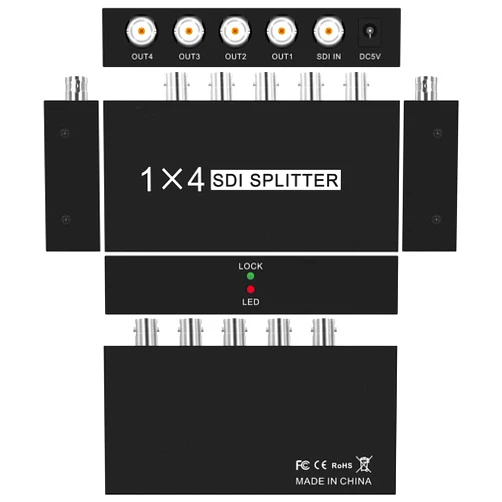 HDSUNWSTD SDI Splitter 1x4 Multimedia Split SDI Extender Adapter Support HD-SDI, SD-SDI and 3G-SDI Signals for Projector Monitor Camera（1 sdi Input and 4 sdi Output