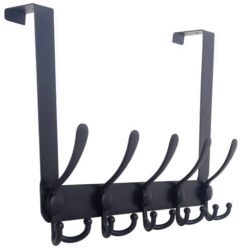 WEBI Over The Door Hook Door Hanger Hook Rack with 5 Tri Hooks for Hanging Coats, Door Towel Rack Towel Hanger Door Coat Hanger Over Door Coat Rack for Bathroom,Behind Back of Door,Black