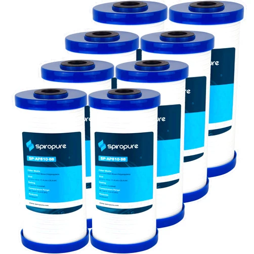 SpiroPure SP-AP810-BB 10x4.5 5 Micron Grooved Melt-Blown Polypropylene Sediment Water Filter Cartridge AP810 (Case of 8)