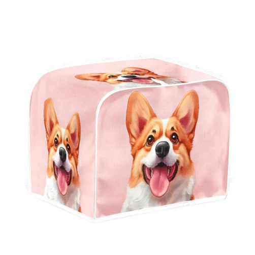 PJHEQOXE Cute Corgi Dog Bread Toaster Cover for Kitchen Counter,4 Slice Toaster Dust Cover Stain Resistant Washable Kitchen Appliance Cover Small Kitchen Appliance Cover (Pink)