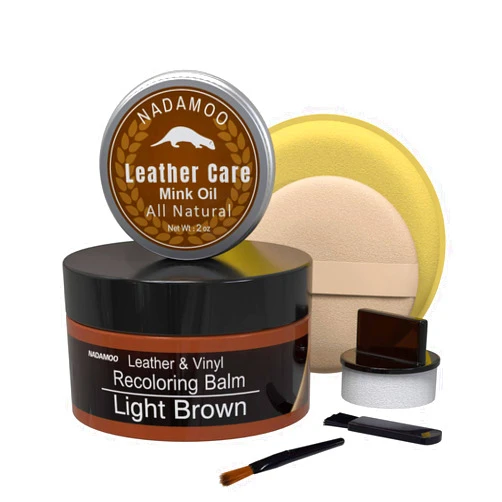 NADAMOO Light Brown Leather Recoloring Balm with Mink Oil Leather Conditioner, Leather Repair Kits for Couches, Restoration Cream Scratch Repair Leather Dye for Vinyl Furniture Car Seat, Sofa, Shoes