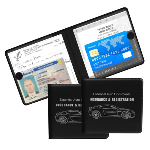 Stacool 2PCS Car Registration and Insurance Holder,PU Leather Car Document Holder for ID,Driver's License,Essential Car Card Holder Glove Box Organizer Car Accessories (Large Vehicle /Black)