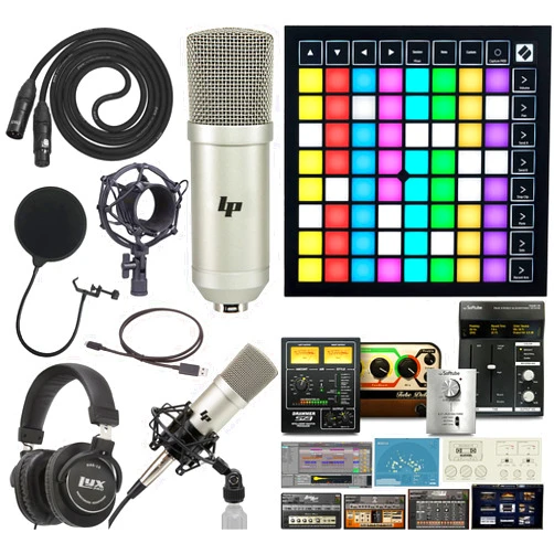 Novation Launchpad 64 RGB Pad Midi Grid Controller For Ableton Live with Creative Music Software Kit and Professional Studio Recording Condenser Microphone and Kit