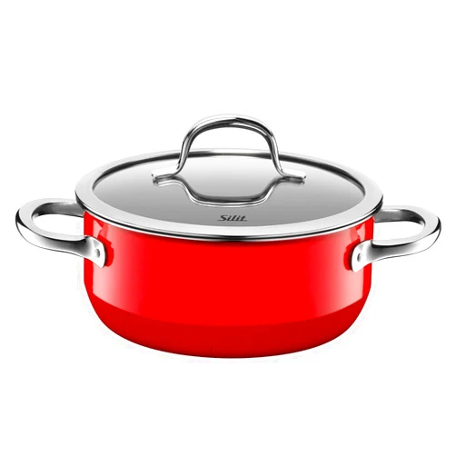 Silit Pot Ø 20 cm Approx. 2.4L Passion Red Pouring Rim Made in Germany Hollow Handles Glass Lid Silargan Functional Ceramic Suitable for Induction Hobs Dishwasher-Safe