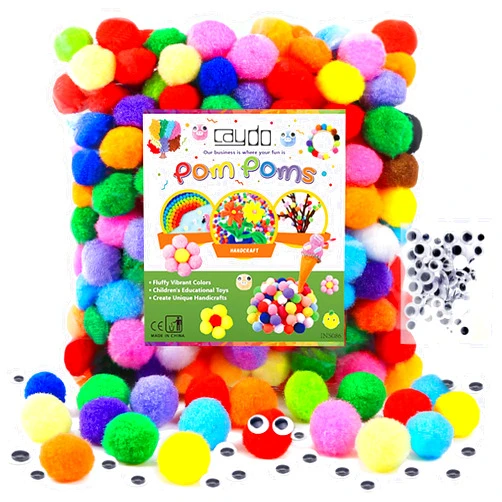 Caydo [400 pcs] - 300 Pieces 1 Inch Assorted Pompoms with 100pieces Wiggle Eyes Multicolor Arts and Crafts Pom Poms Balls for Kids DIY Art Creative Crafts Decorations