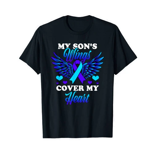 Suicide Prevention Awareness - DressedForDuty My Son's Wings Cover My Heart Suicide Prevention Awareness T-Shirt