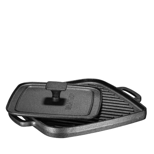 Bruntmor 2-in-1 Pre-Seasoned Cast Iron Reversible Griddle Grill Pan with Heavy Grill Press - 10 x 10 Inches Square Pan for Stove Top and Oven Cooking - Durable Grip Handle for Easy Use - Black