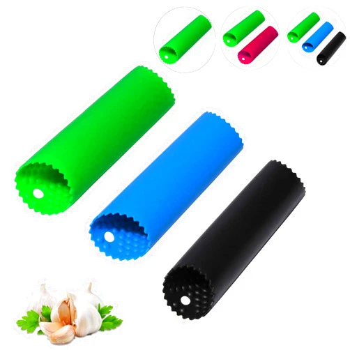 Sinnsally Garlic Peeler Skin Remover Roller Keeper,Easy Quick to Peeled Garlic Cloves with Silicone Tube Roller Garlic Peeling Kitchen Tool(3 Colors)