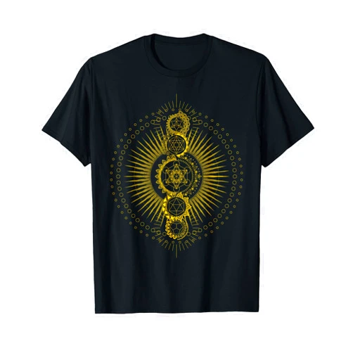 FramePace Sacred Geometry Symbols Hippie Psychedelic Gold Merkabah T-Shirt
